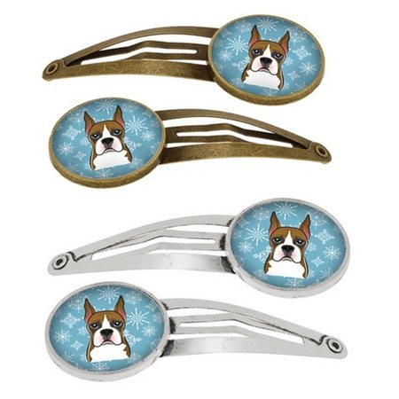 CAROLINES TREASURES Snowflake Boxer Barrettes Hair Clips, Set of 4, 4PK BB1657HCS4